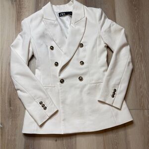 ZARA Ivory Double-Breasted Blazer with Gold Buttons -Size XS